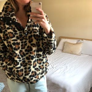 J. Crew Sherpa pullover w/ pockets leopard  in S